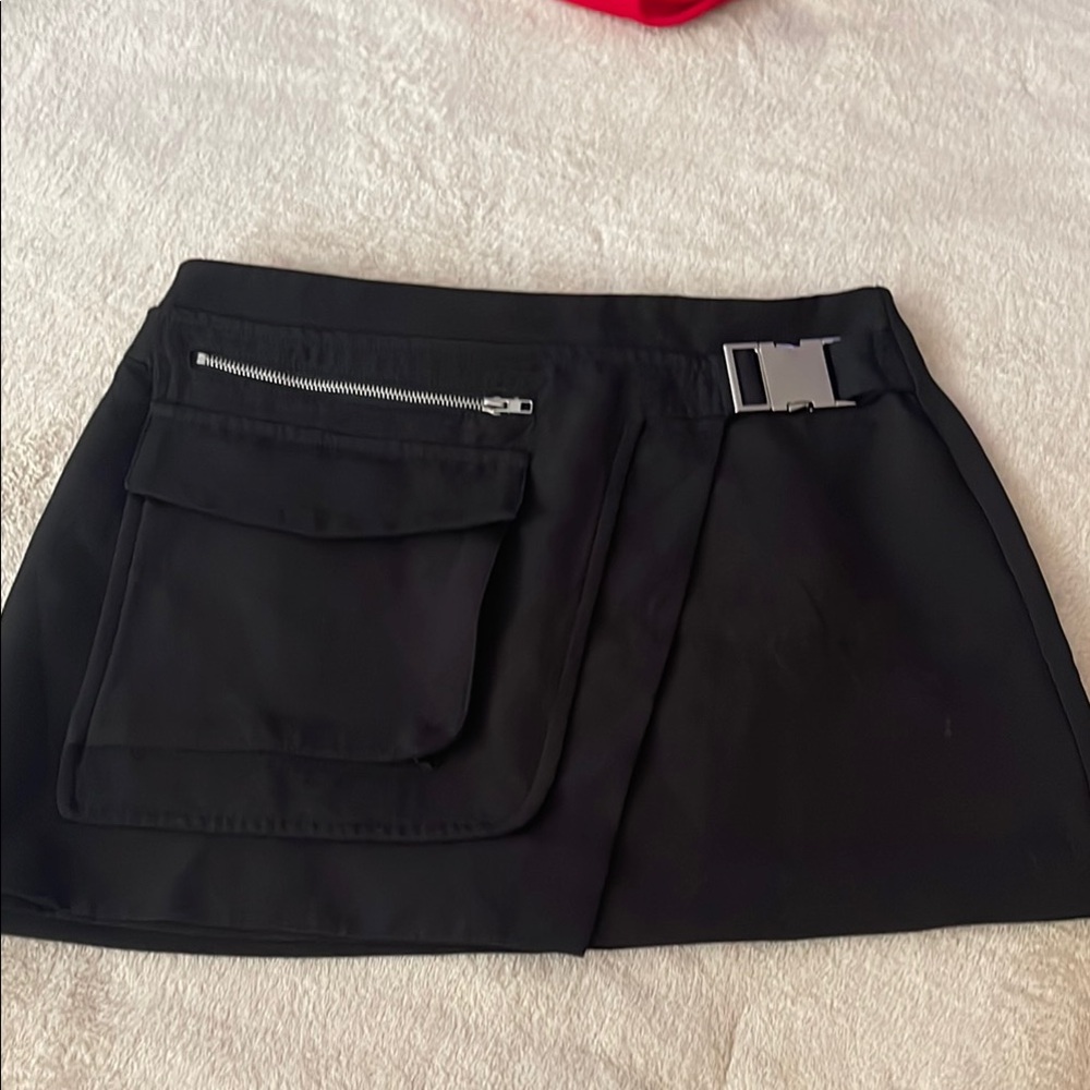 Black Mini Skirt with Pocket and Belt